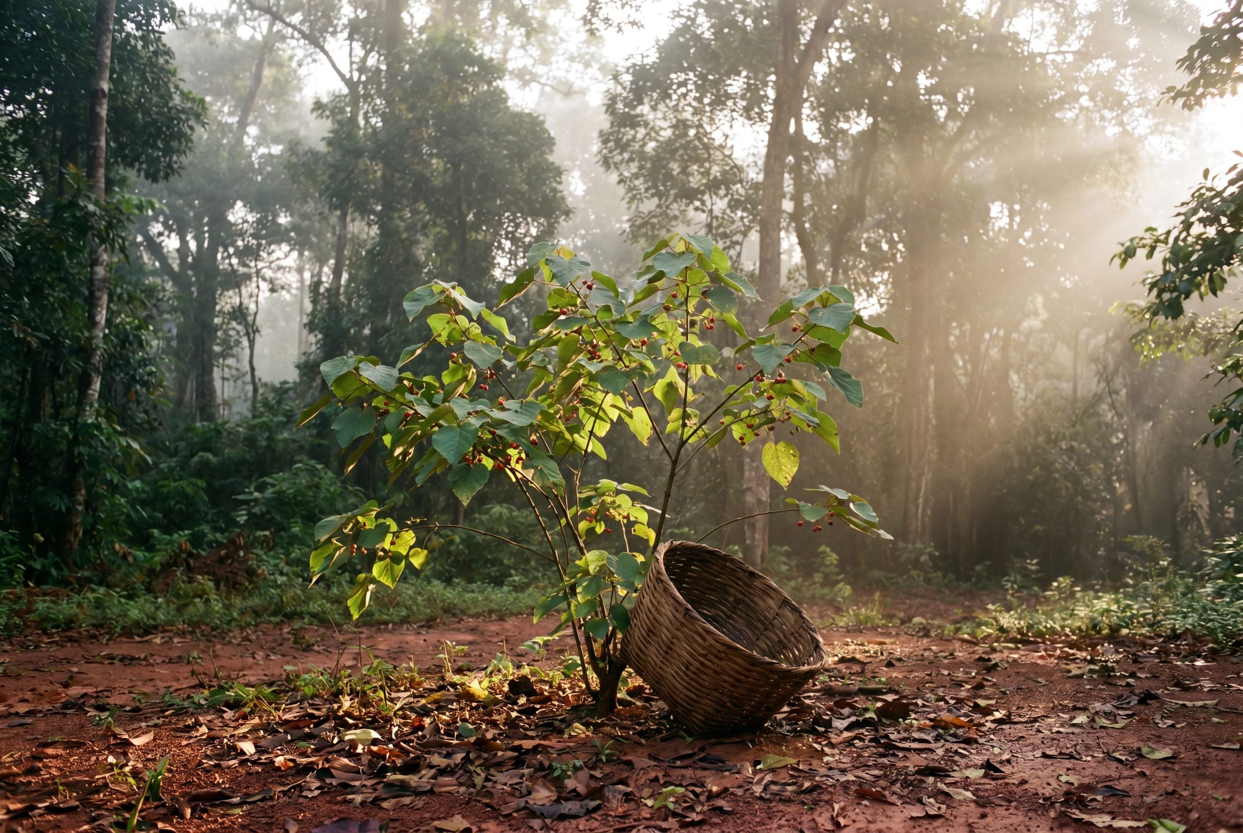 Alchornea cordifolia plant growing wild at a rainforest edge in West Africa where the cordifolia plant for hair growth is harvested