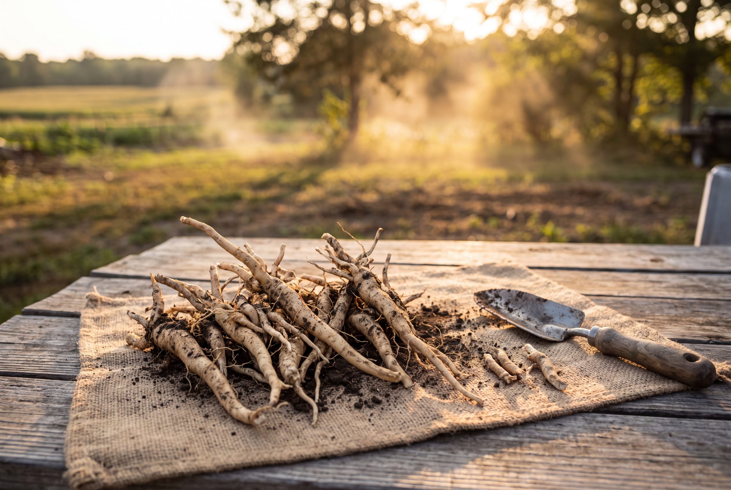 Freshly harvested ashwagandha root, the root-only part of the plant used in traditional Ayurvedic preparations