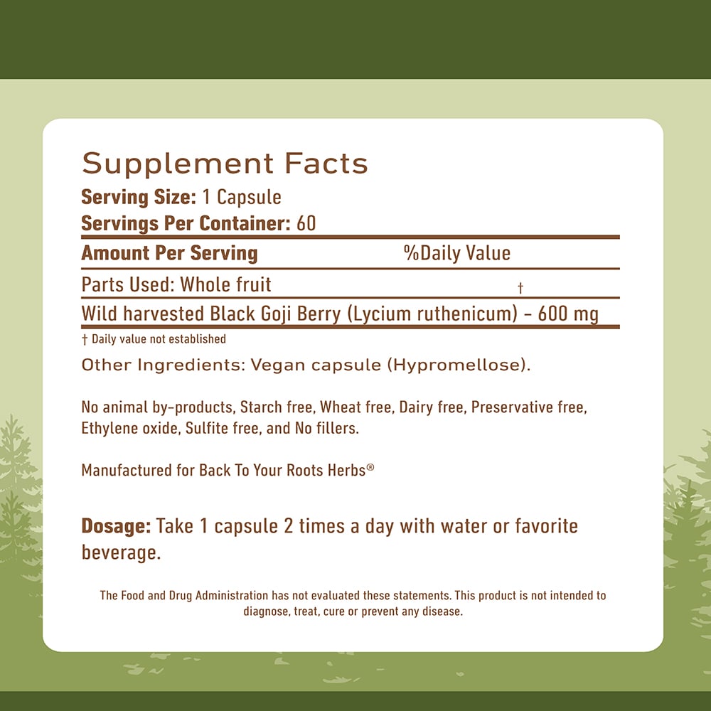 Black Goji Berry Capsules Back To Your Roots Herbs Black Goji Berry Capsules supplement facts label - black goji berry anthocyanins