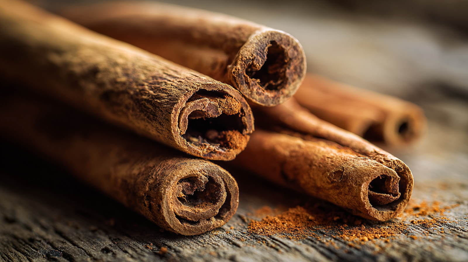 Close-up of cinnamon sticks, a spice that helps with blood sugar regulation as part of a weight management diet.
