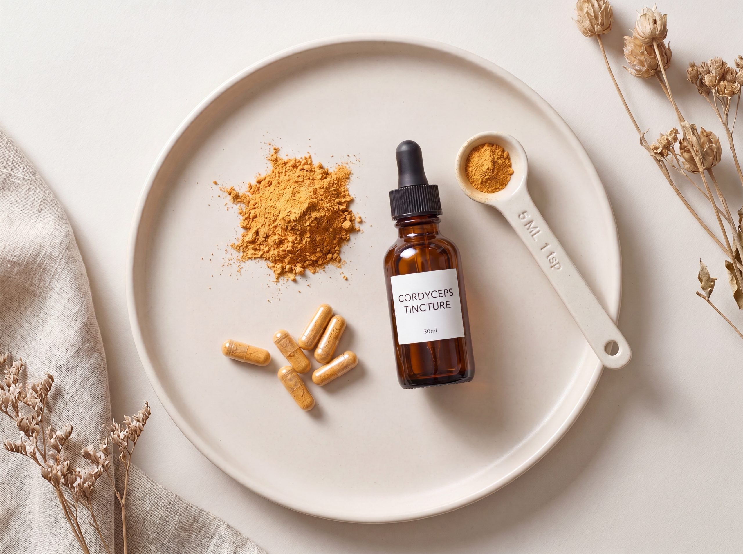 Cordyceps dosage forms for erectile dysfunction including powder capsules and tincture