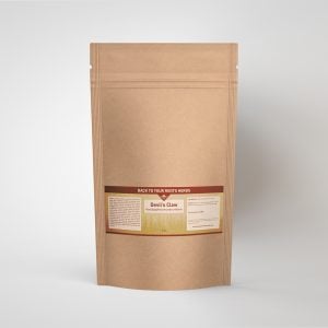 A brown kraft pouch of Back To Your Roots Herbs Devils Claw Powder, used for natural joint and muscle support.