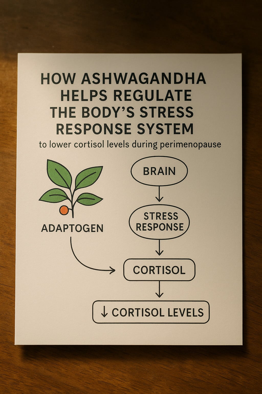 Diagram explaining how the adaptogen ashwagandha helps regulate the body's stress response