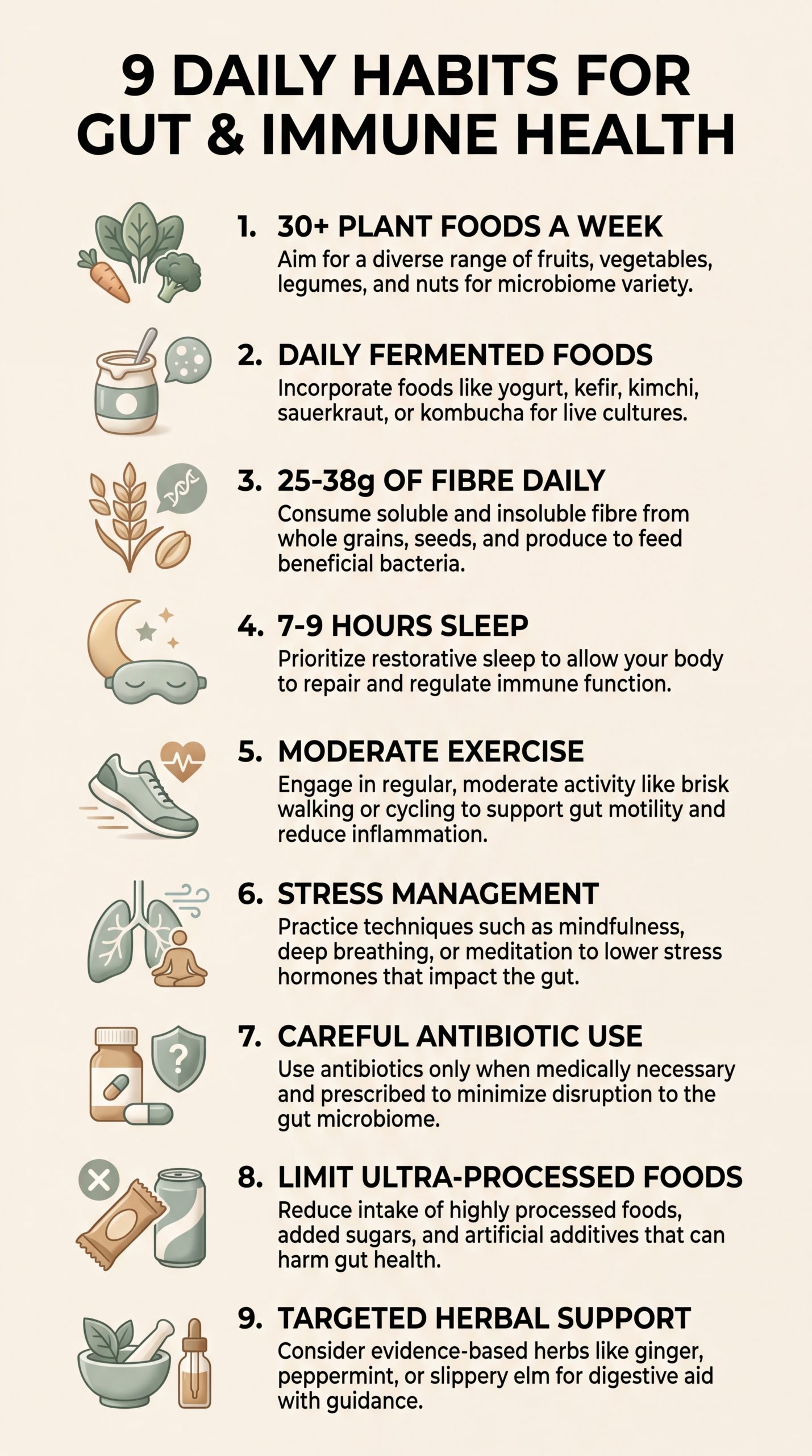 Nine daily habits to improve gut health, support digestive health, and boost immune function