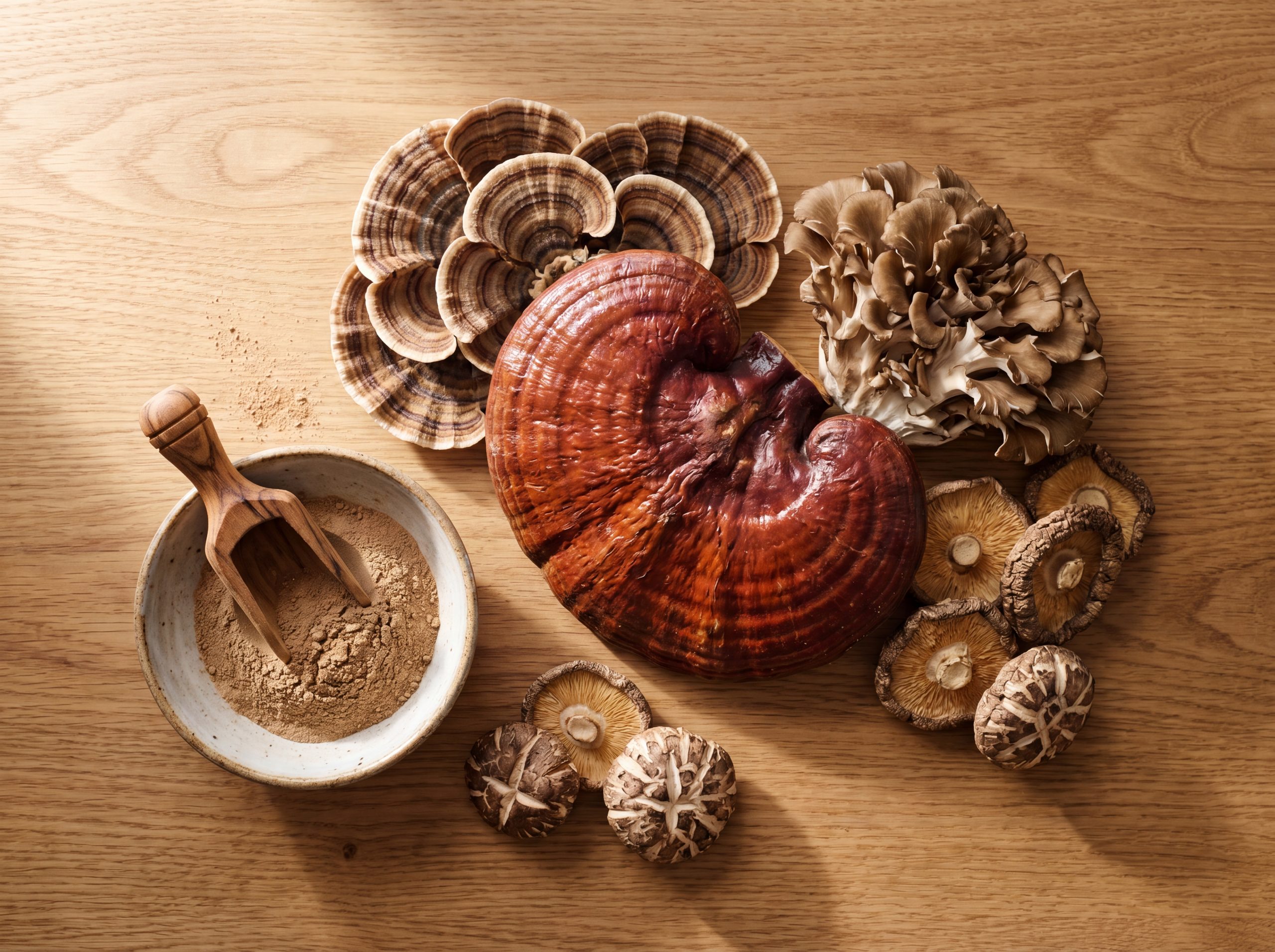 Reishi, turkey tail, maitake, and shiitake medicinal mushrooms for immune support