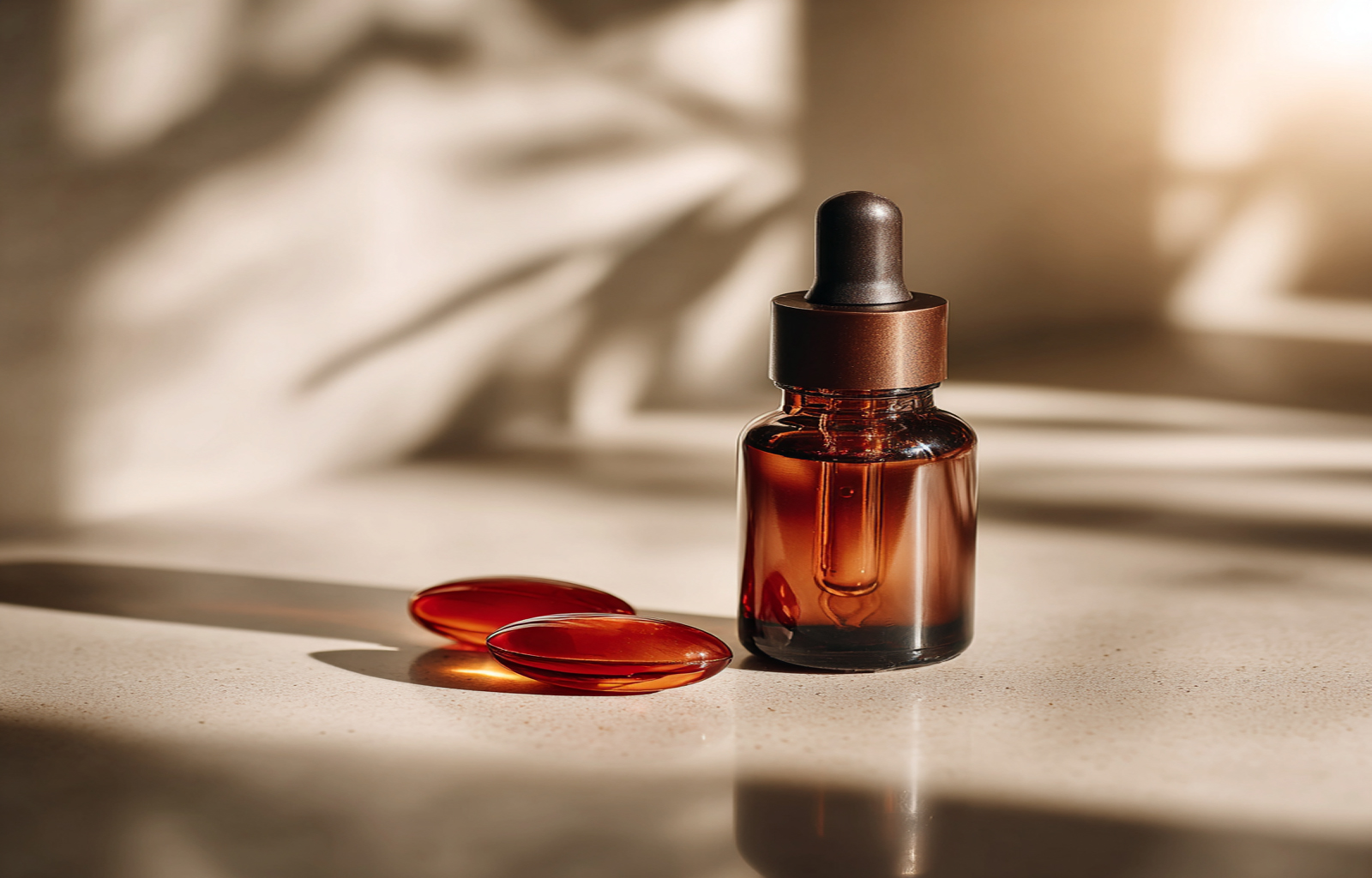 A comparison of the two ways to use astaxanthin for skin: an oral supplement capsule and a topical serum.