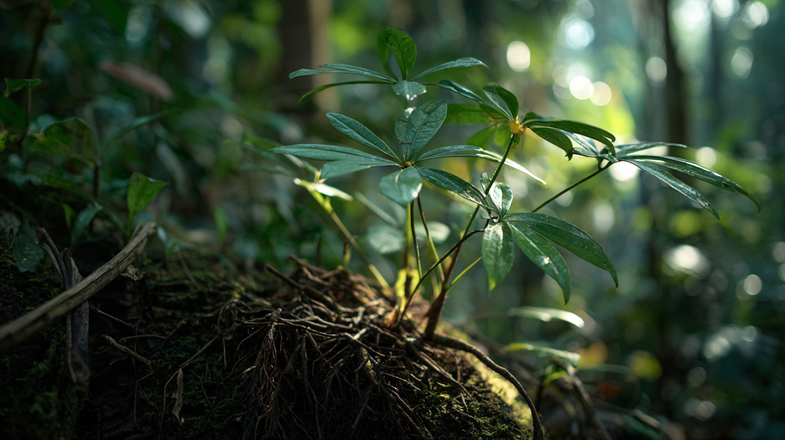 The Tongkat Ali plant, also known as Eurycoma longifolia, a natural herb used in supplements for male hormone support.