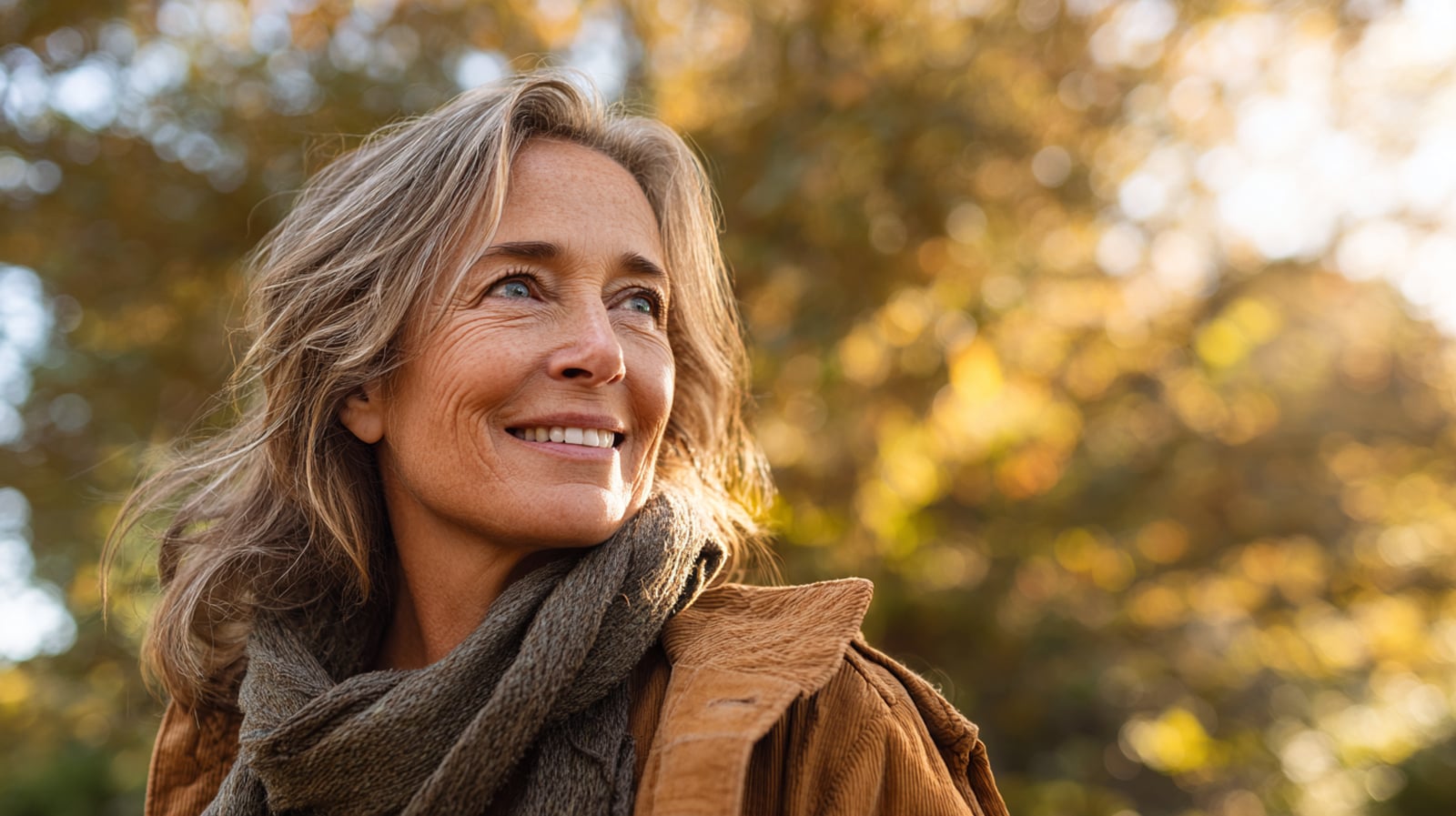 A healthy, smiling woman enjoying life, representing the potential for hormonal balance and wellness during menopause with herbal support.